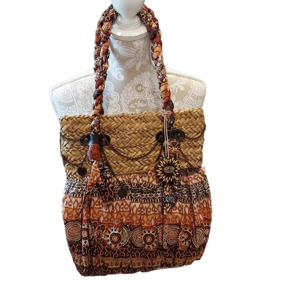 Sun 'N' Sand Handbags - Sun 'N' Sand Straw & Fabric Bag